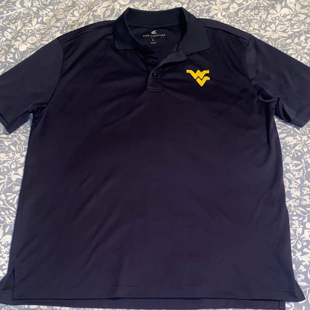 Colosseum Men's Dark Blue Polo with Yellow Emblem